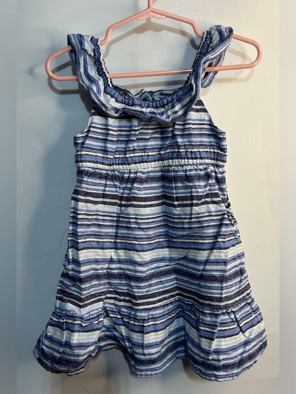 Gymboree Blue Striped Linen Blend Dress Baby Size 9-12 Months